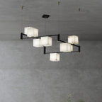 Lustre moderne Dion en Albâtre Laiton et noir et blanc
