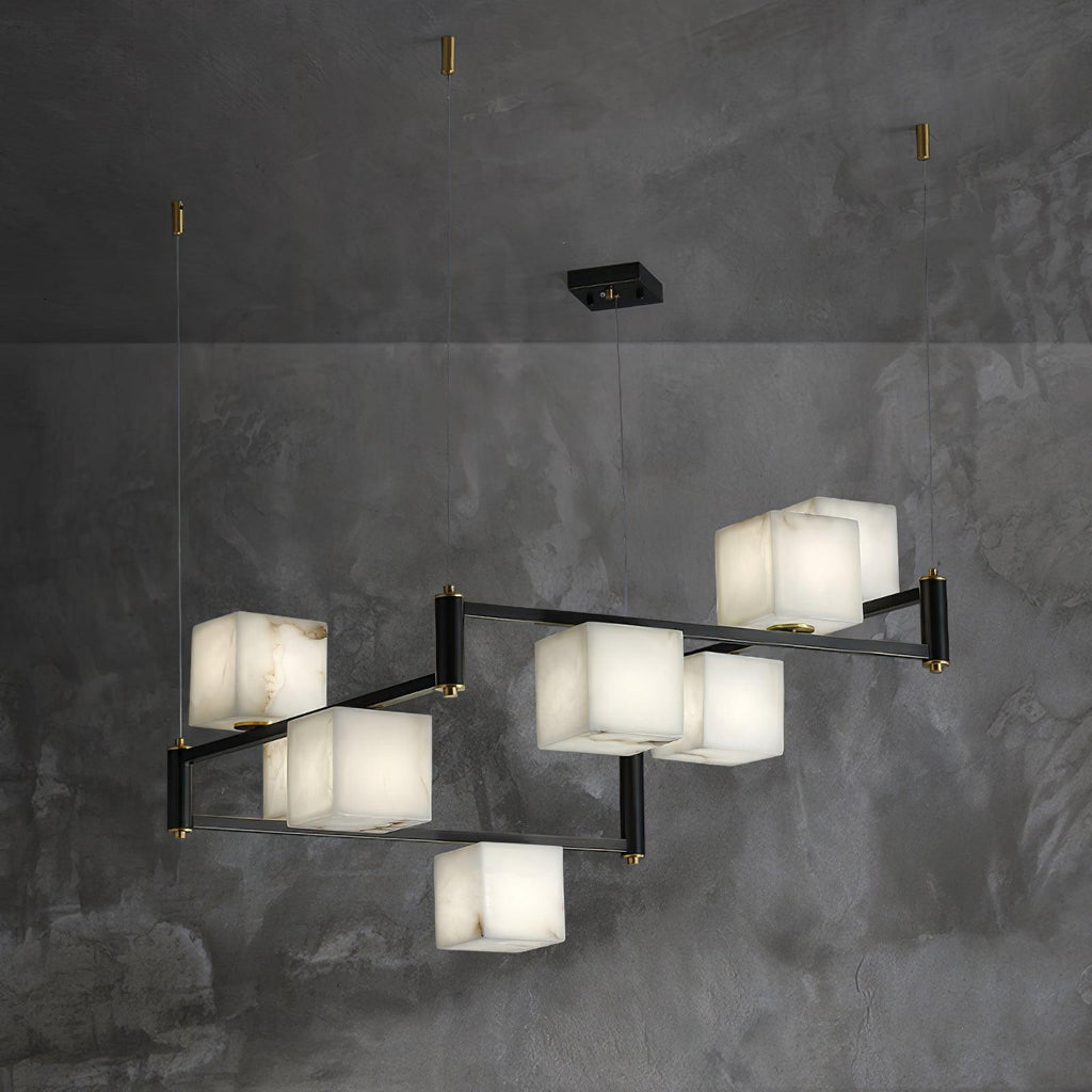Lustre moderne Dion en Albâtre Laiton et noir et blanc