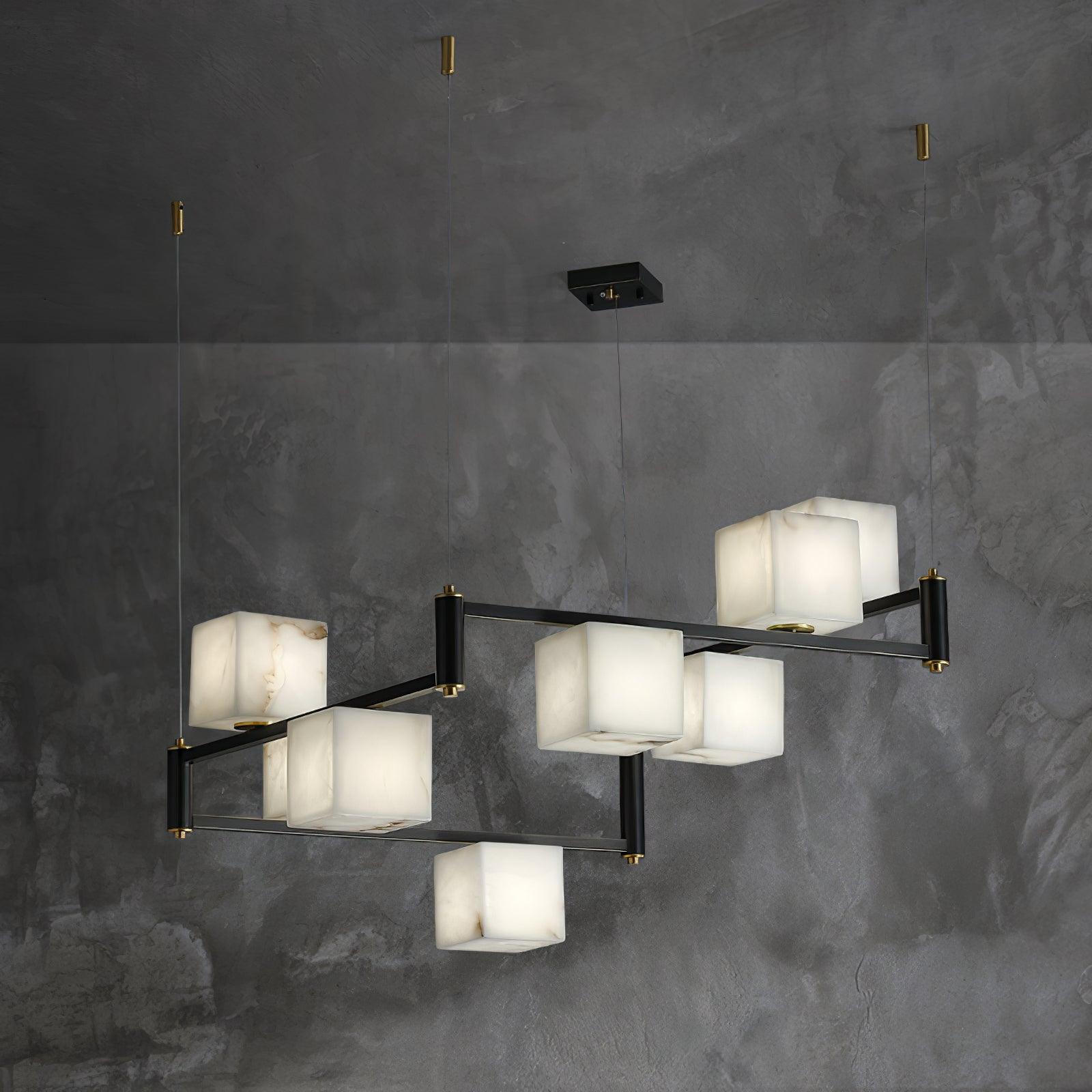 Lustre moderne Dion en Albâtre Laiton et noir et blanc