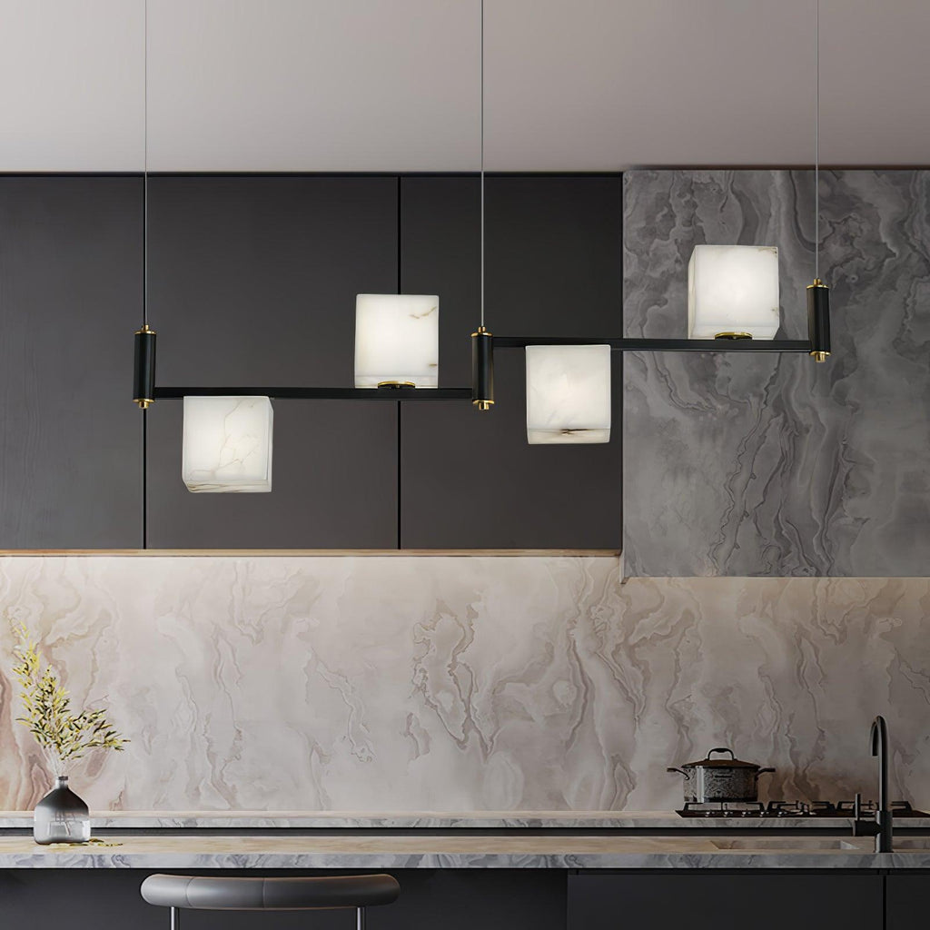 Lustre moderne Dion en Albâtre Laiton et noir et blanc