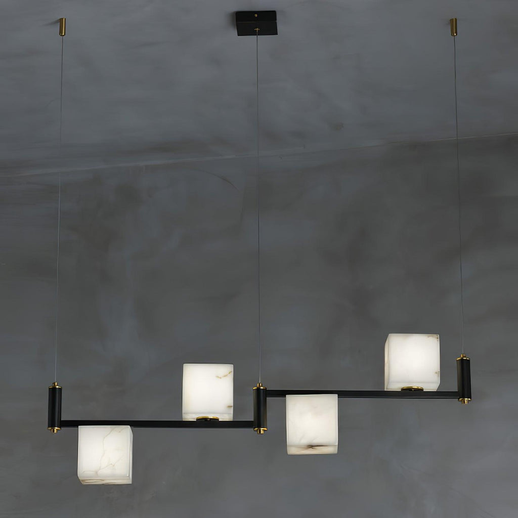 Lustre moderne Dion en Albâtre Laiton et noir et blanc