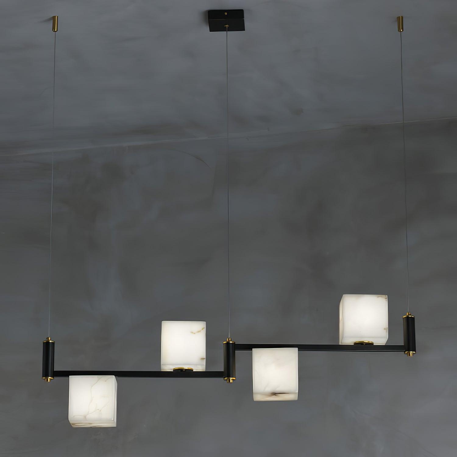 Lustre moderne Dion en Albâtre Laiton et noir et blanc