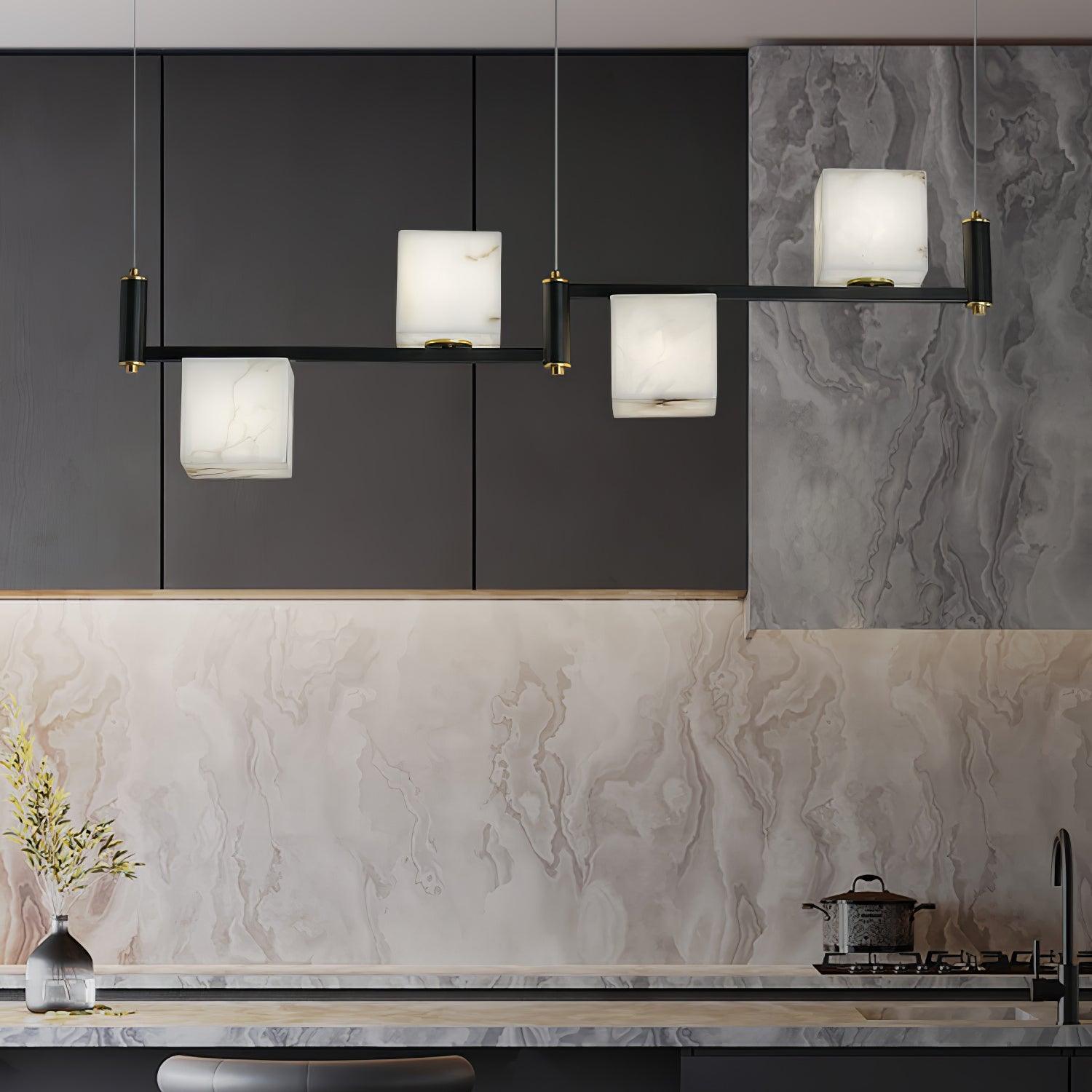 Lustre moderne Dion en Albâtre Laiton et noir et blanc