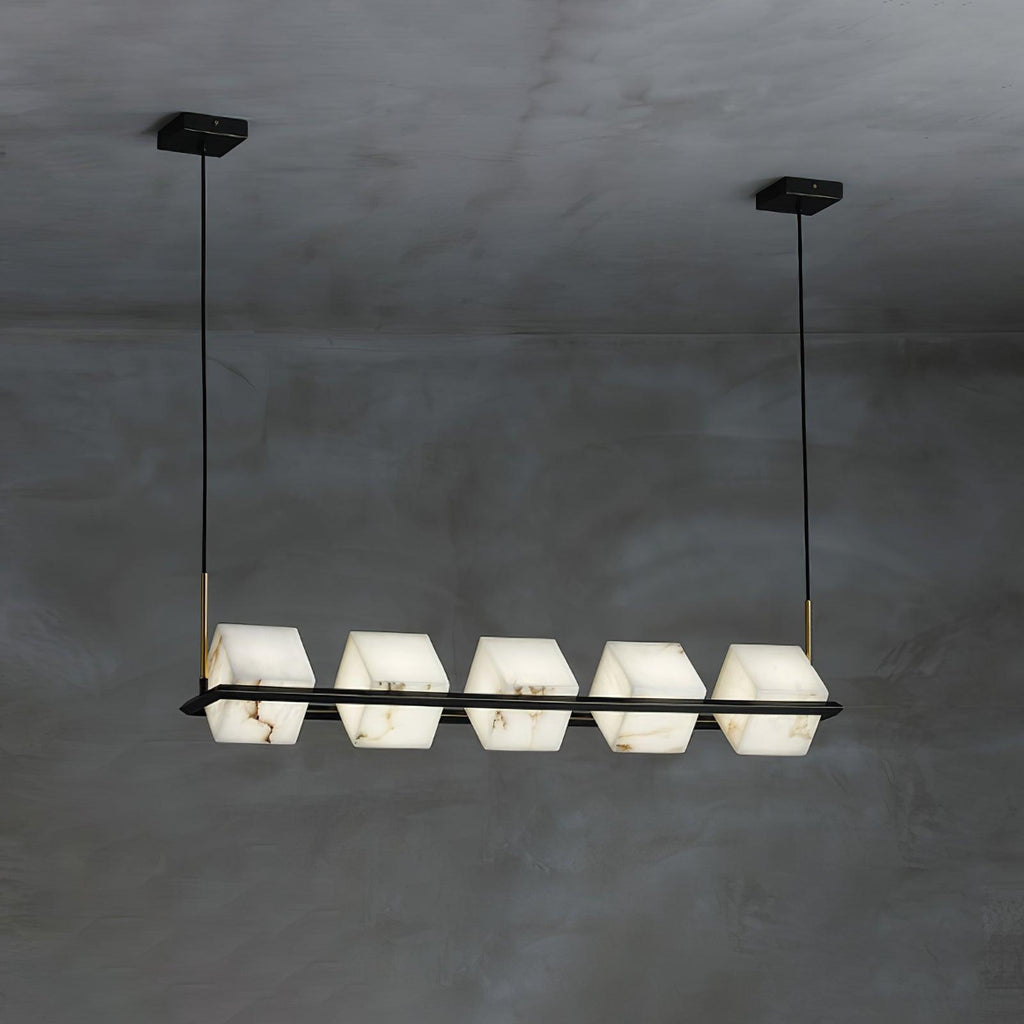 Lustre moderne Dion en Albâtre Laiton et noir et blanc