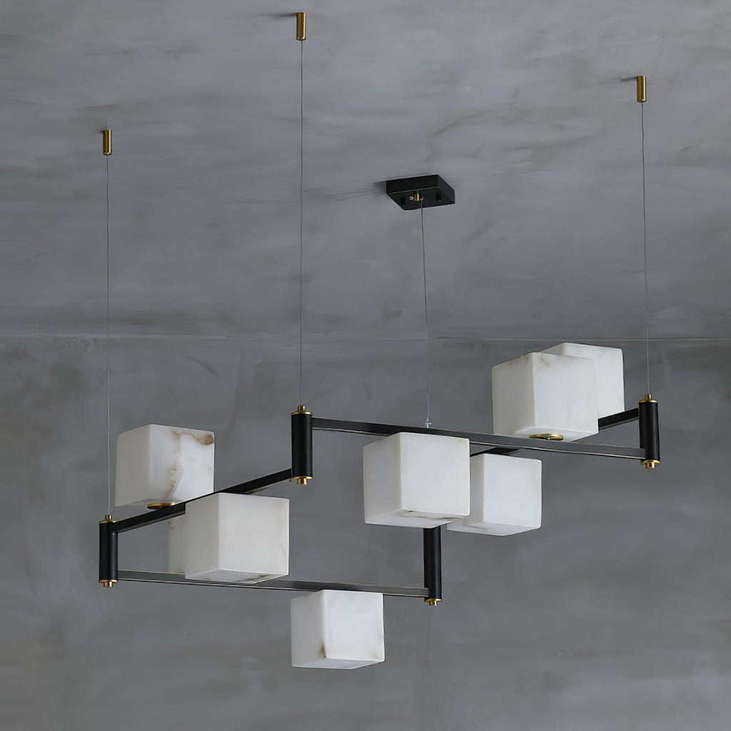Lustre moderne Dion en Albâtre Laiton et noir et blanc