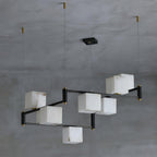 Lustre moderne Dion en Albâtre Laiton et noir et blanc