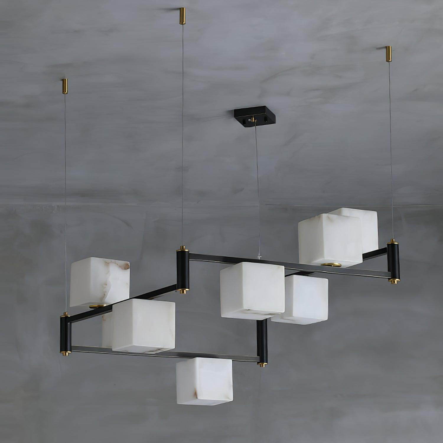 Lustre moderne Dion en Albâtre Laiton et noir et blanc