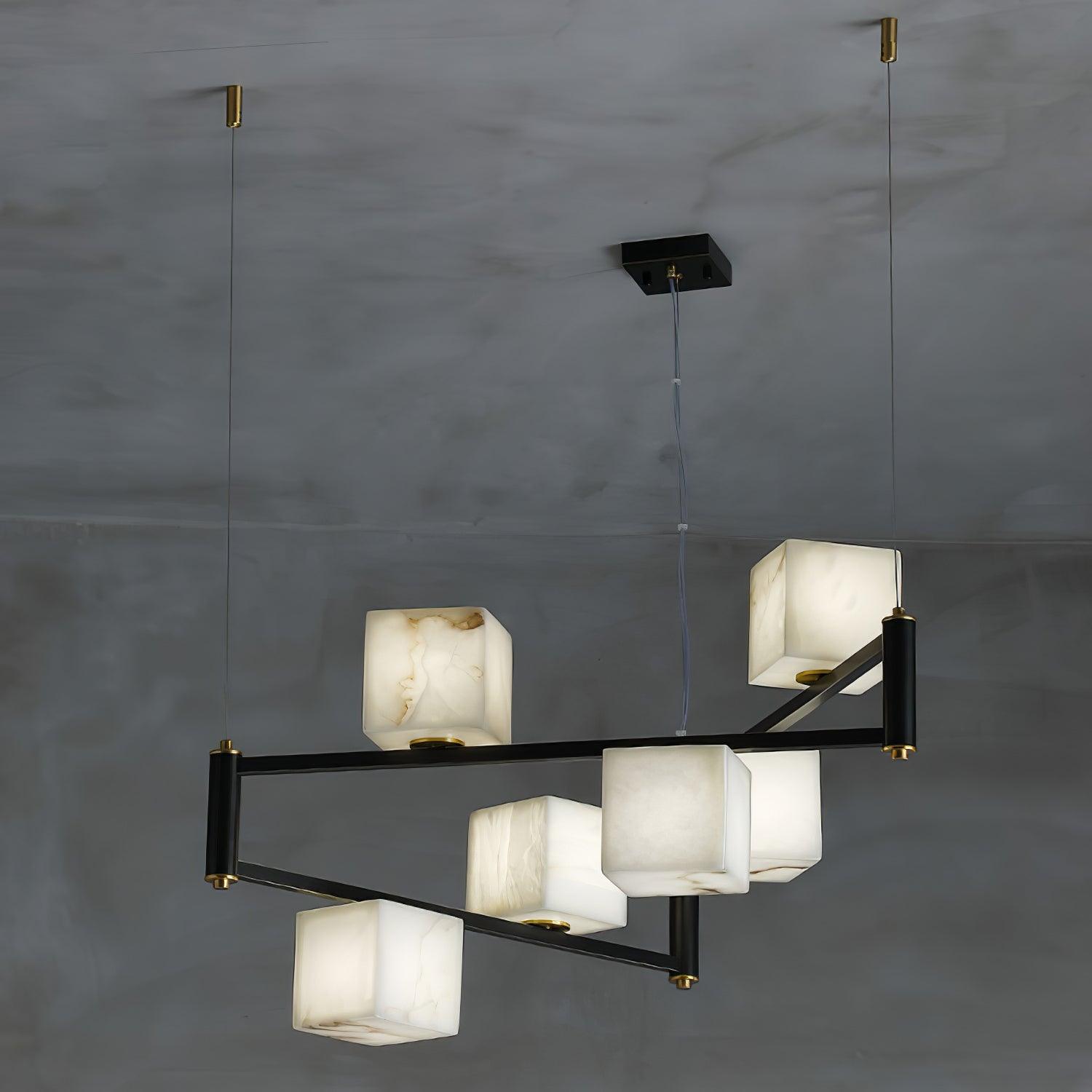 Lustre moderne Dion en Albâtre Laiton et noir et blanc