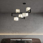 Lustre moderne Dion en Albâtre Laiton et noir et blanc