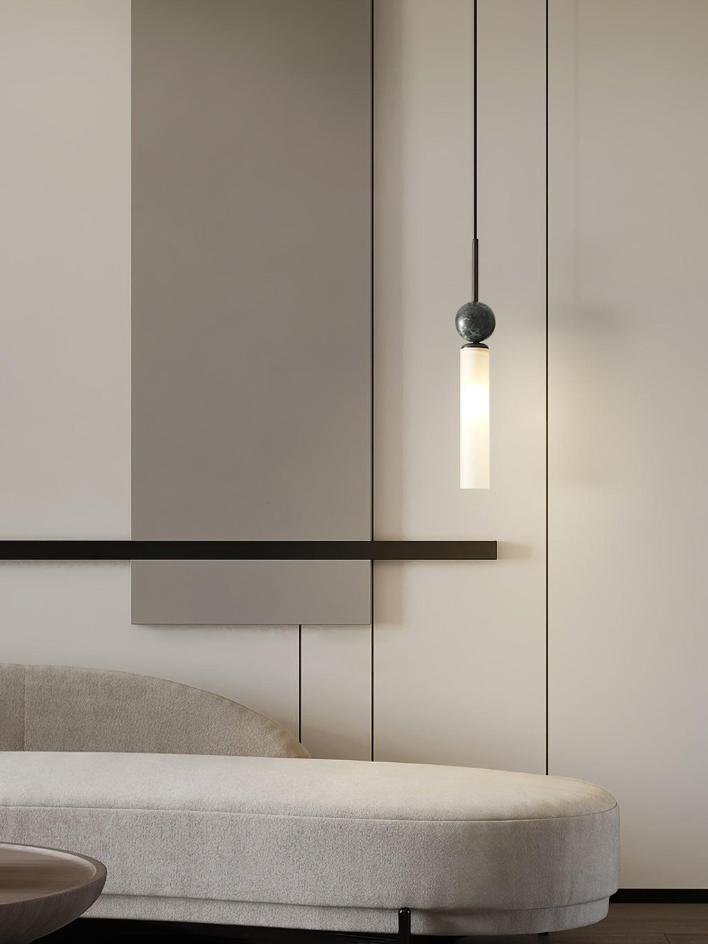 Suspension moderne Volmer en Noir et foncé vert marbre sphère