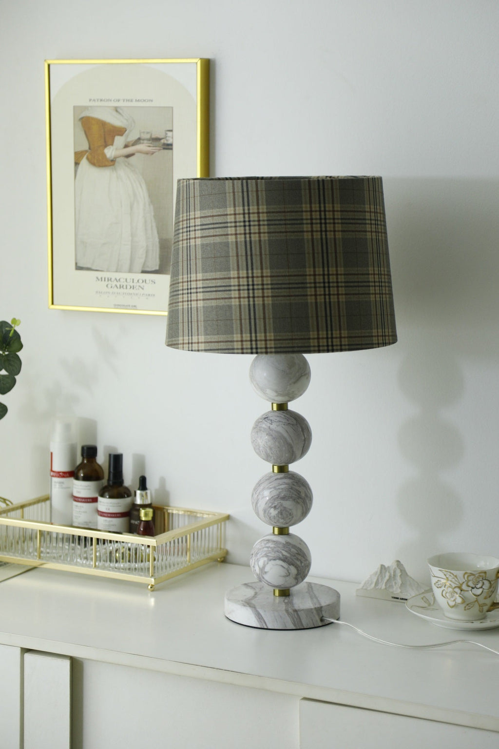 Lampe à poser moderne Oskar en Marbre Blanc et gris