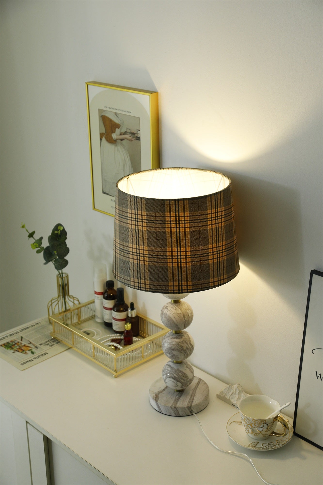 Lampe à poser moderne Oskar en Marbre Blanc et gris