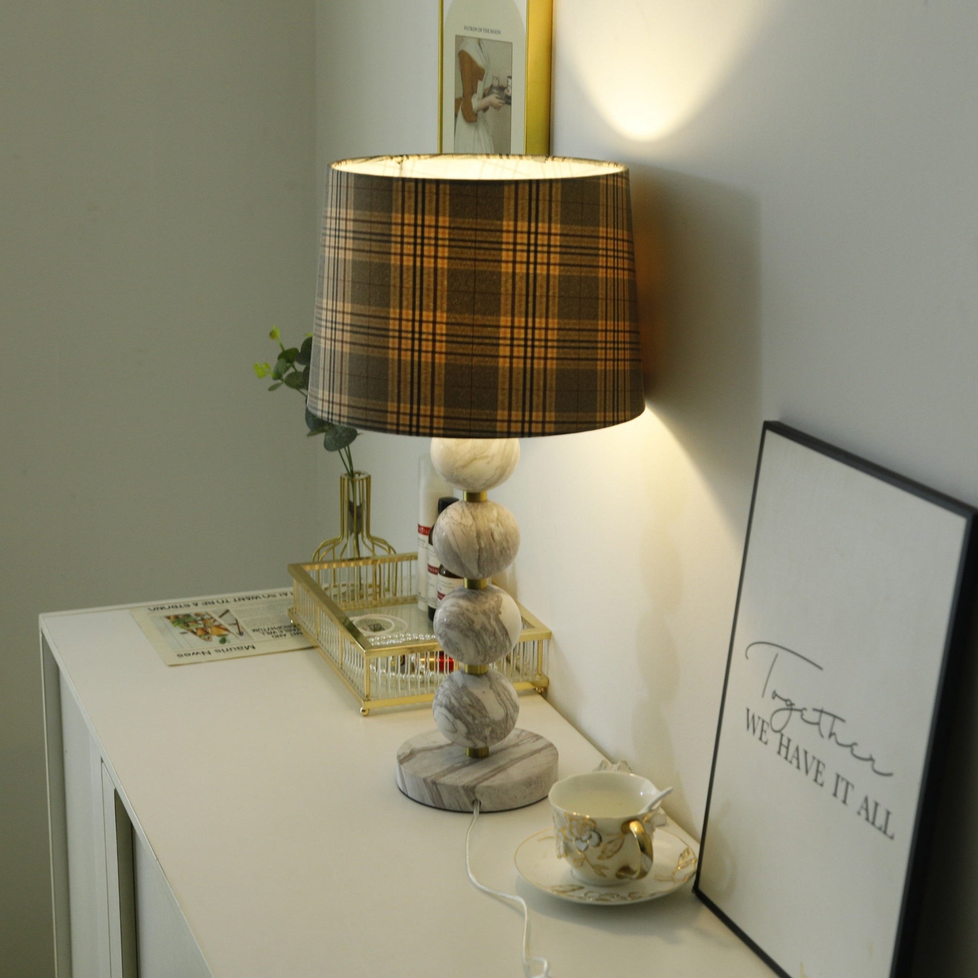 Lampe à poser moderne Oskar en Marbre Blanc et gris