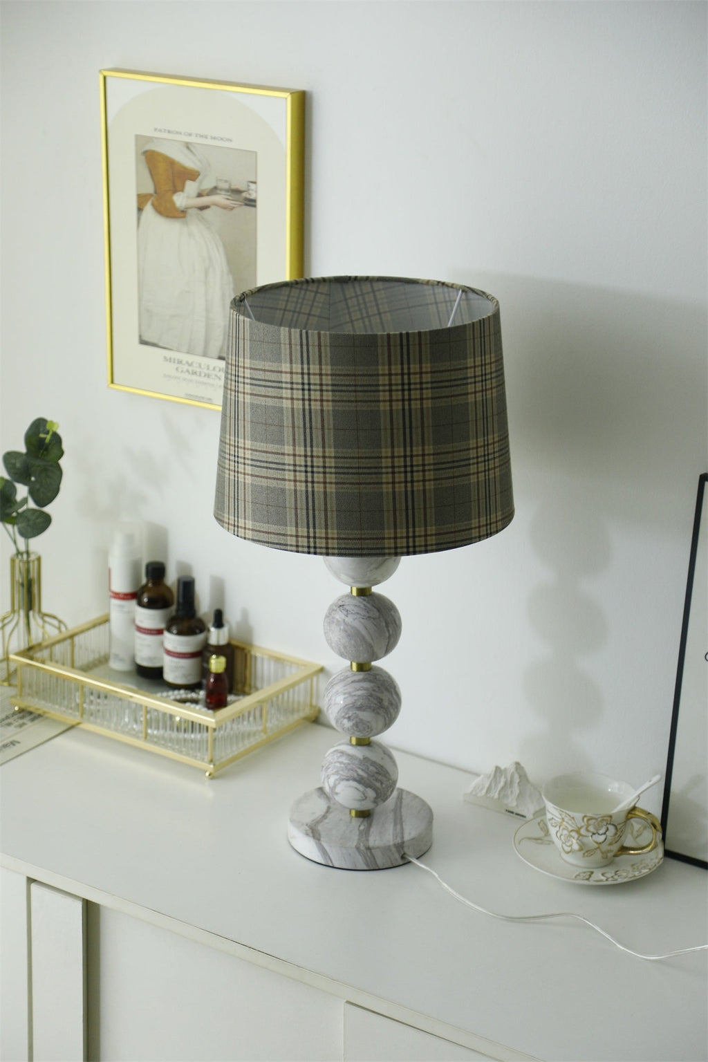 Lampe à poser moderne Oskar en Marbre Blanc et gris