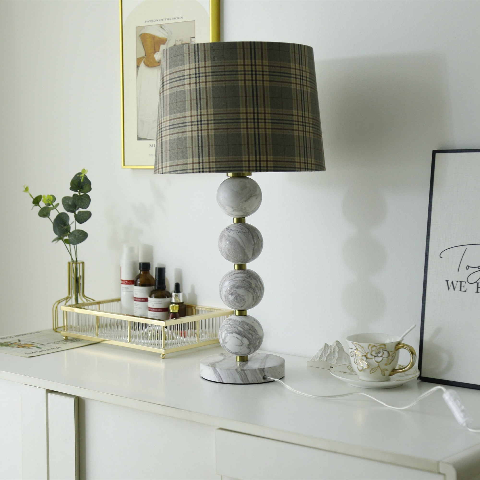 Lampe à poser moderne Oskar en Marbre Blanc et gris