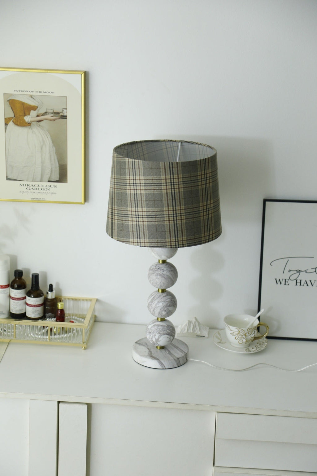 Lampe à poser moderne Oskar en Marbre Blanc et gris