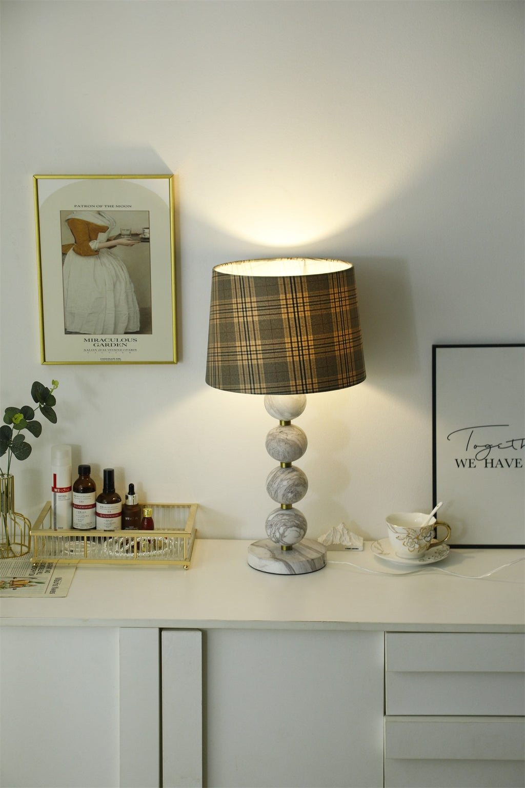 Lampe à poser moderne Oskar en Marbre Blanc et gris