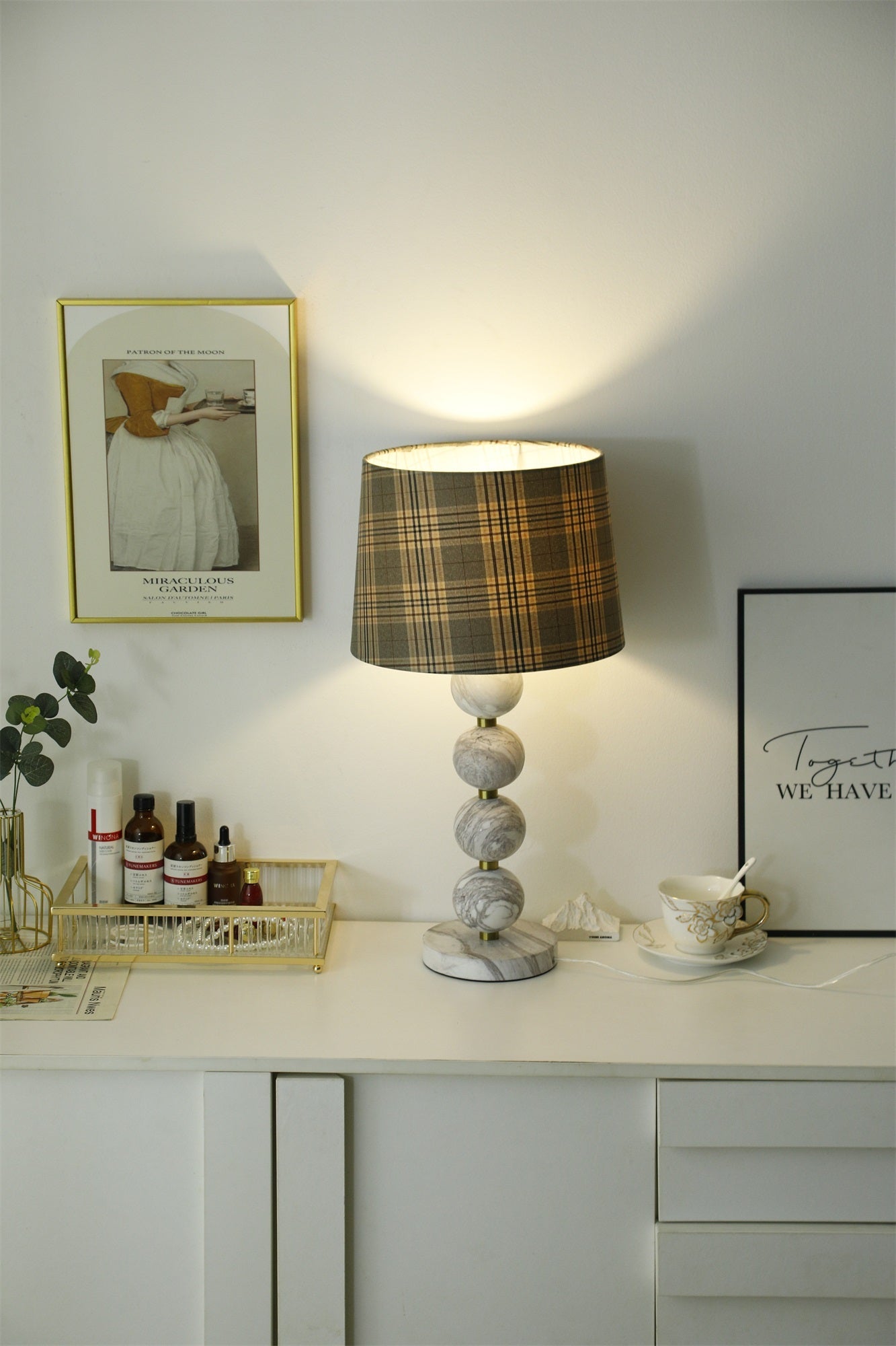 Lampe à poser moderne Oskar en Marbre Blanc et gris