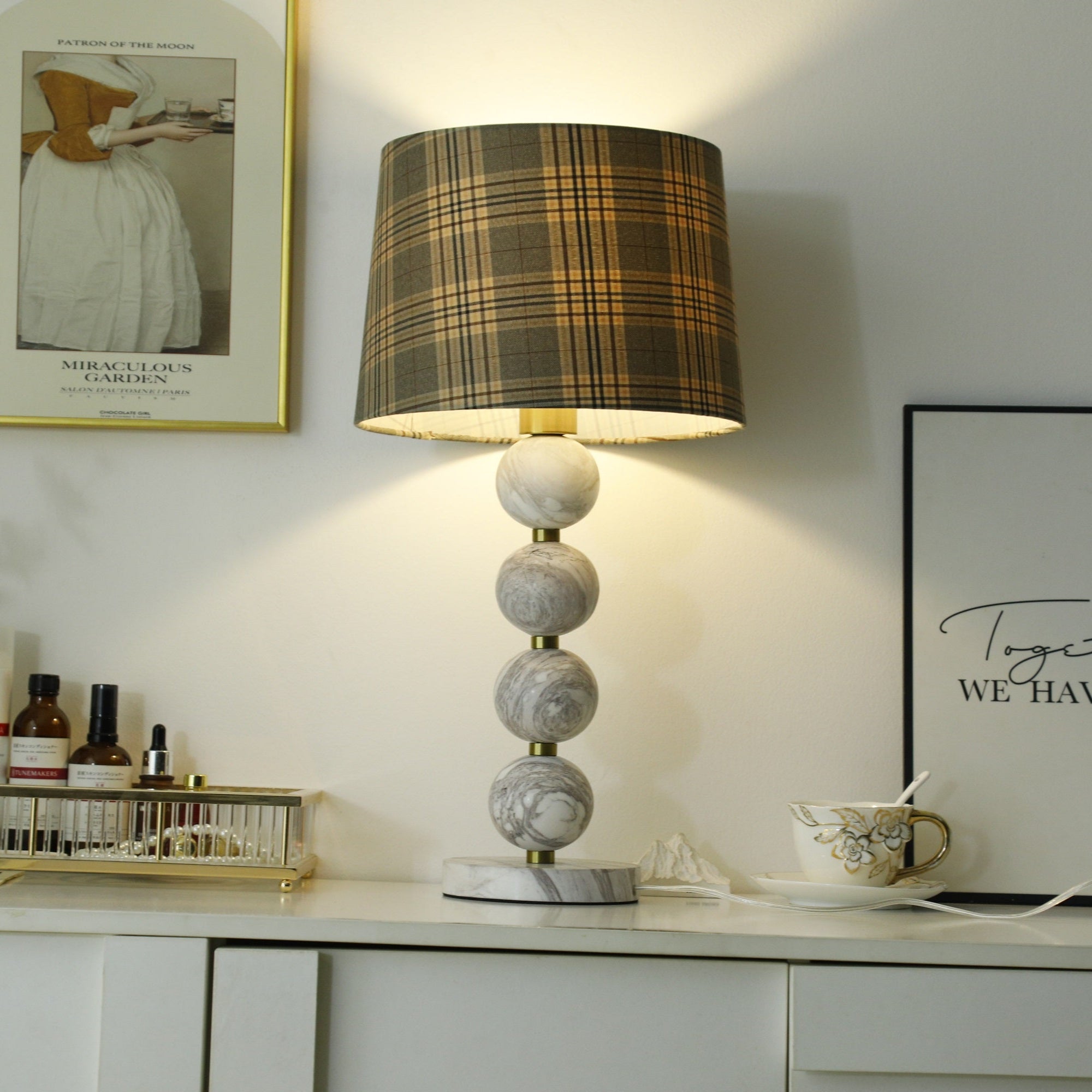 Lampe à poser moderne Oskar en Marbre Blanc et gris