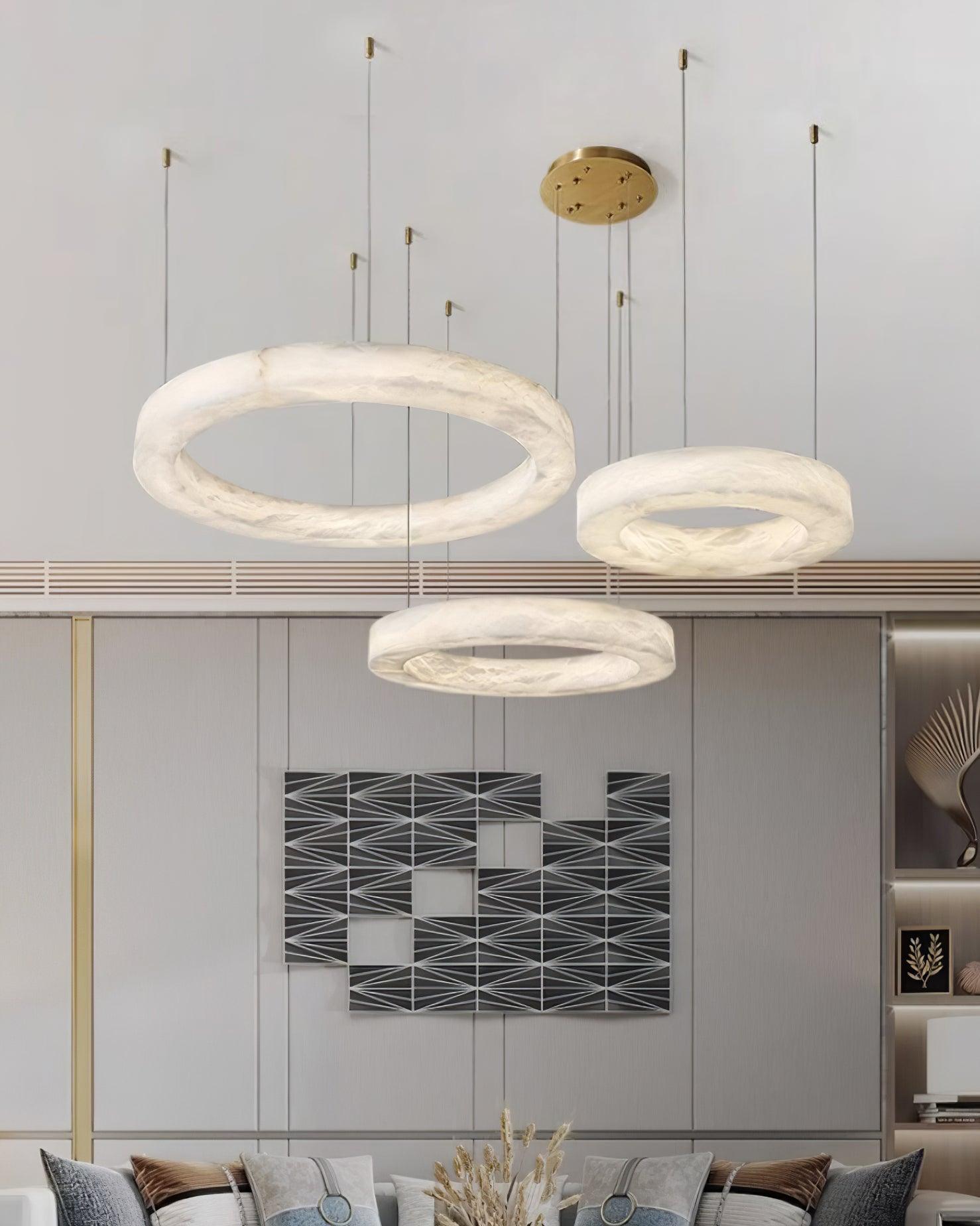 Lustre moderne Bodin en Laiton et albâtre blanc