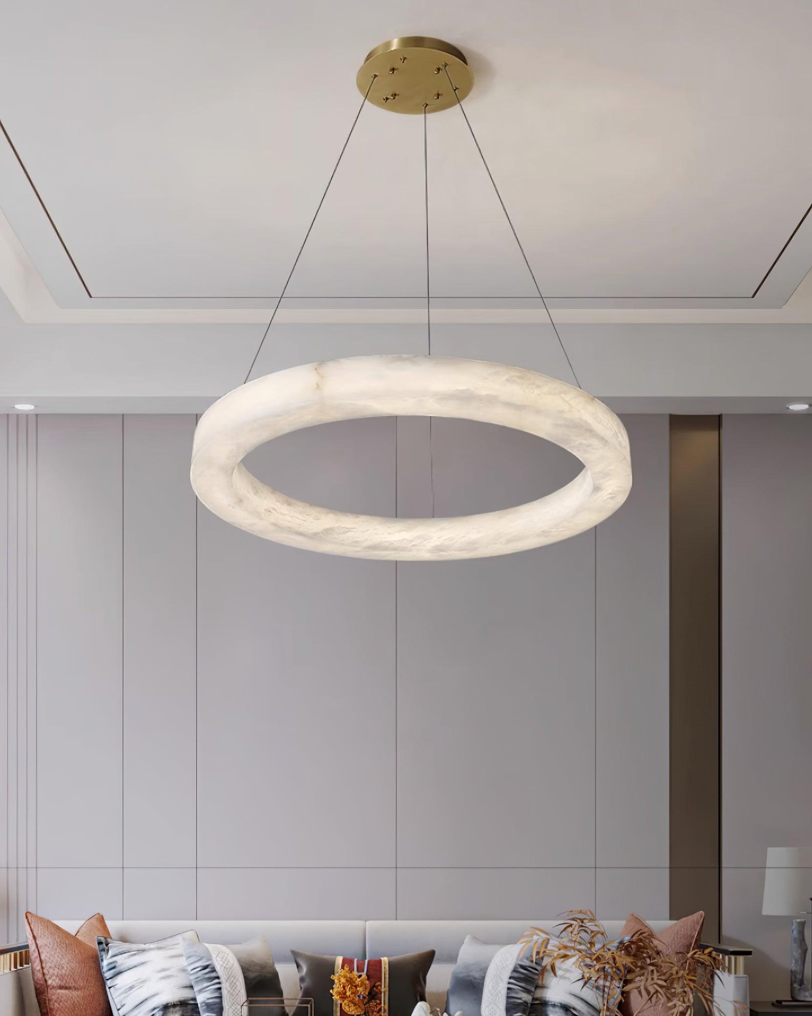 Lustre moderne Bodin en Laiton et albâtre blanc