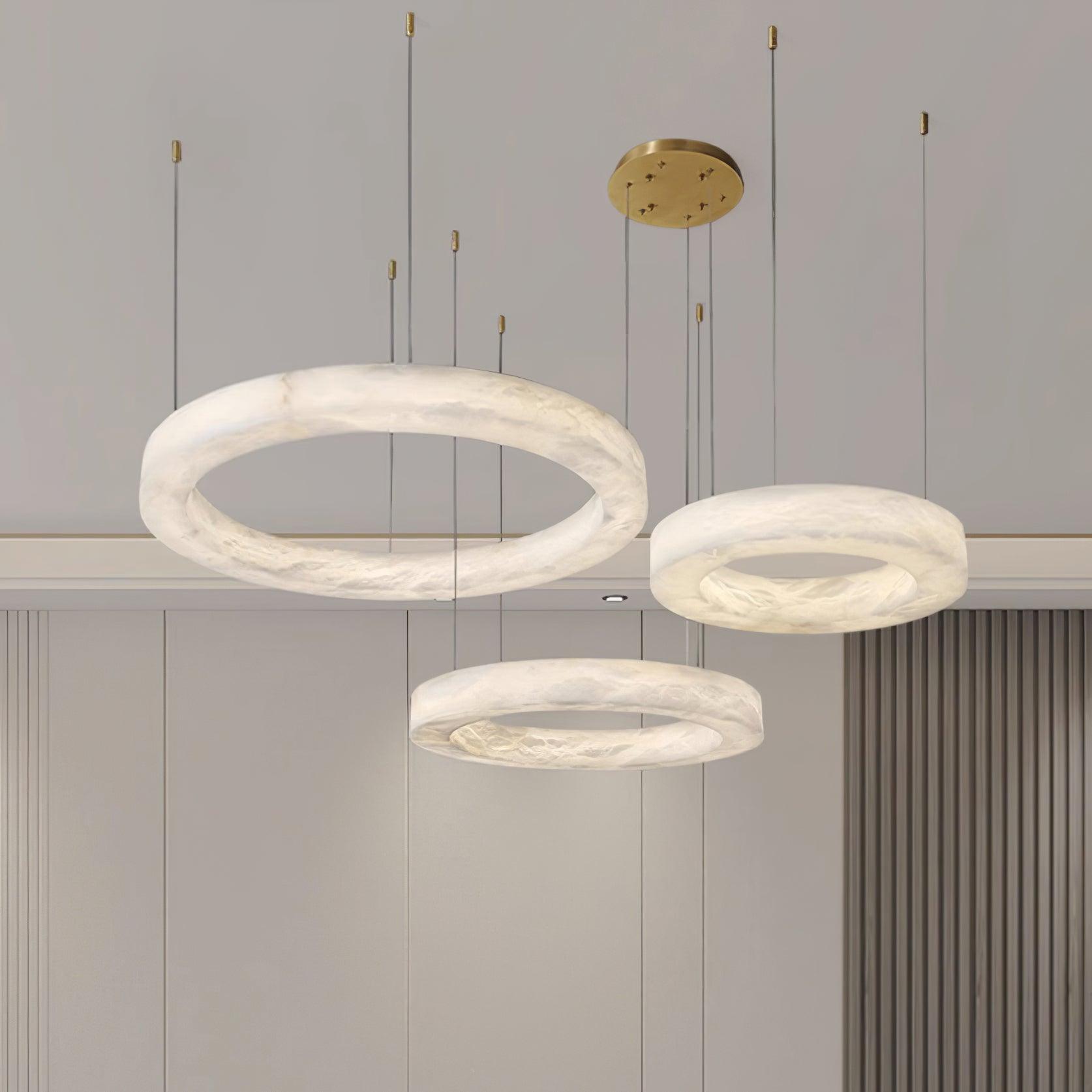 Lustre moderne Bodin en Laiton et albâtre blanc