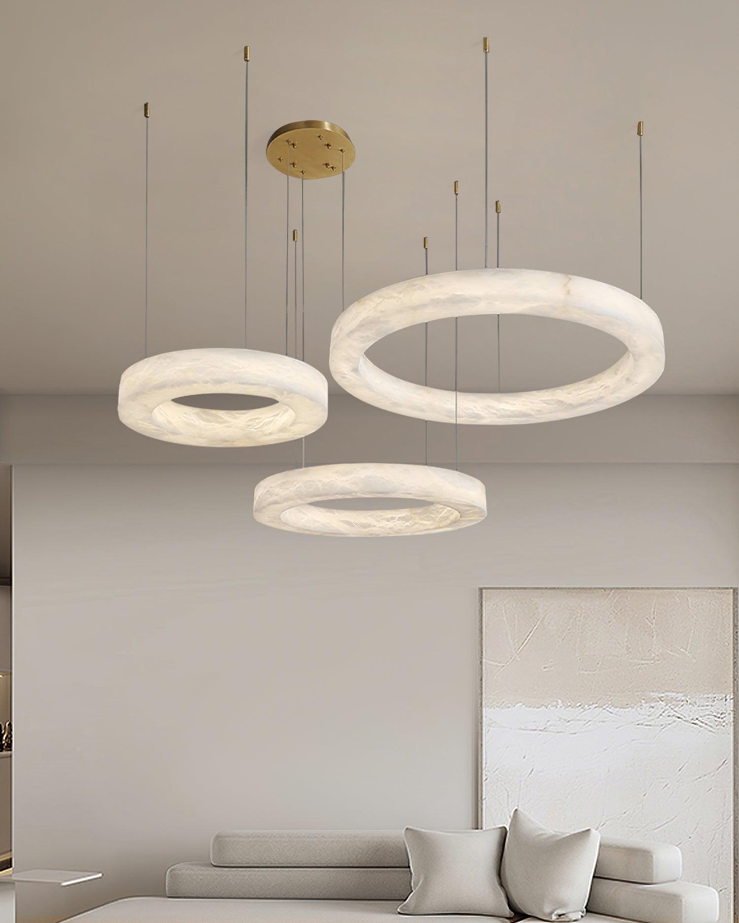 Lustre moderne Bodin en Laiton et albâtre blanc