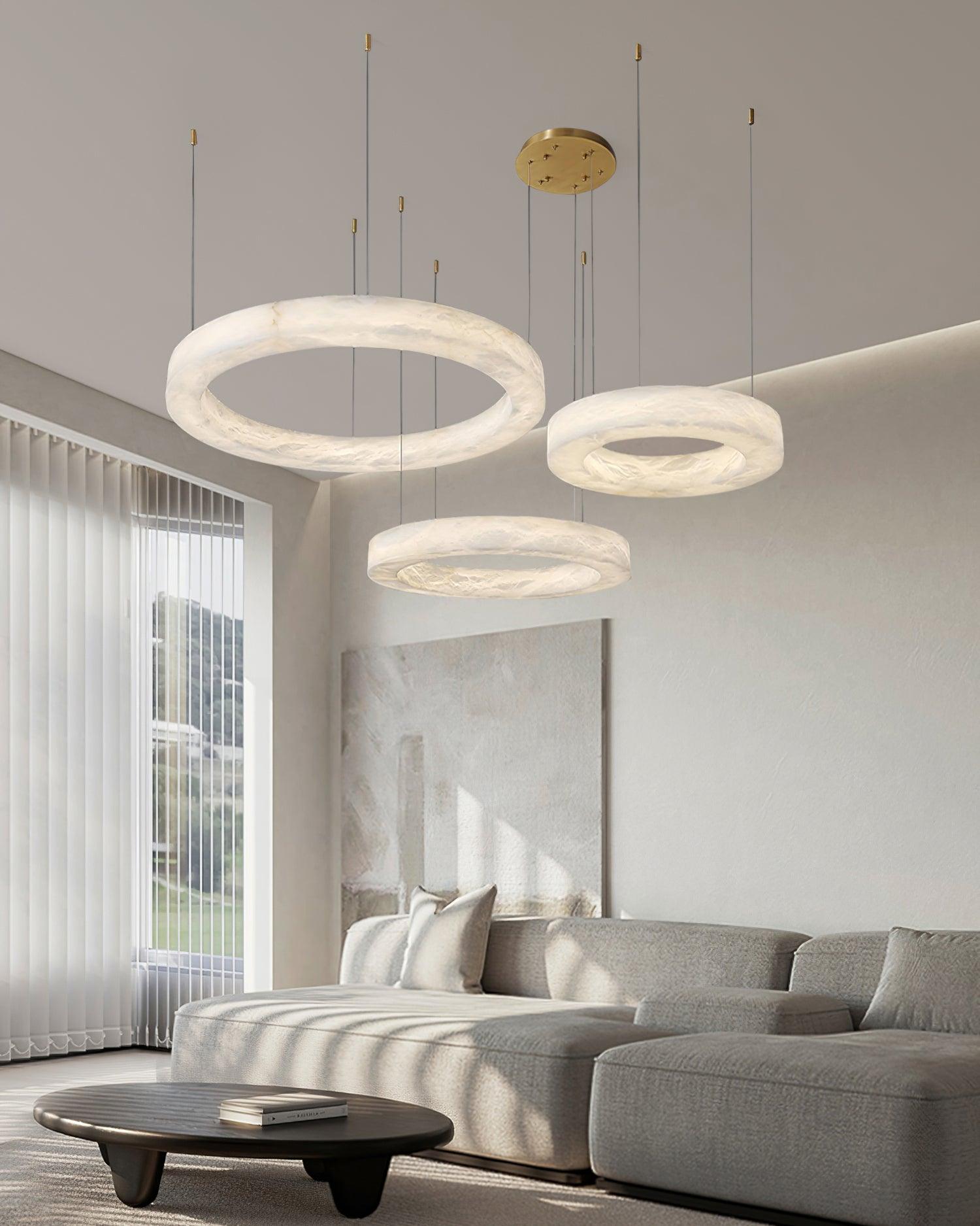 Lustre moderne Bodin en Laiton et albâtre blanc