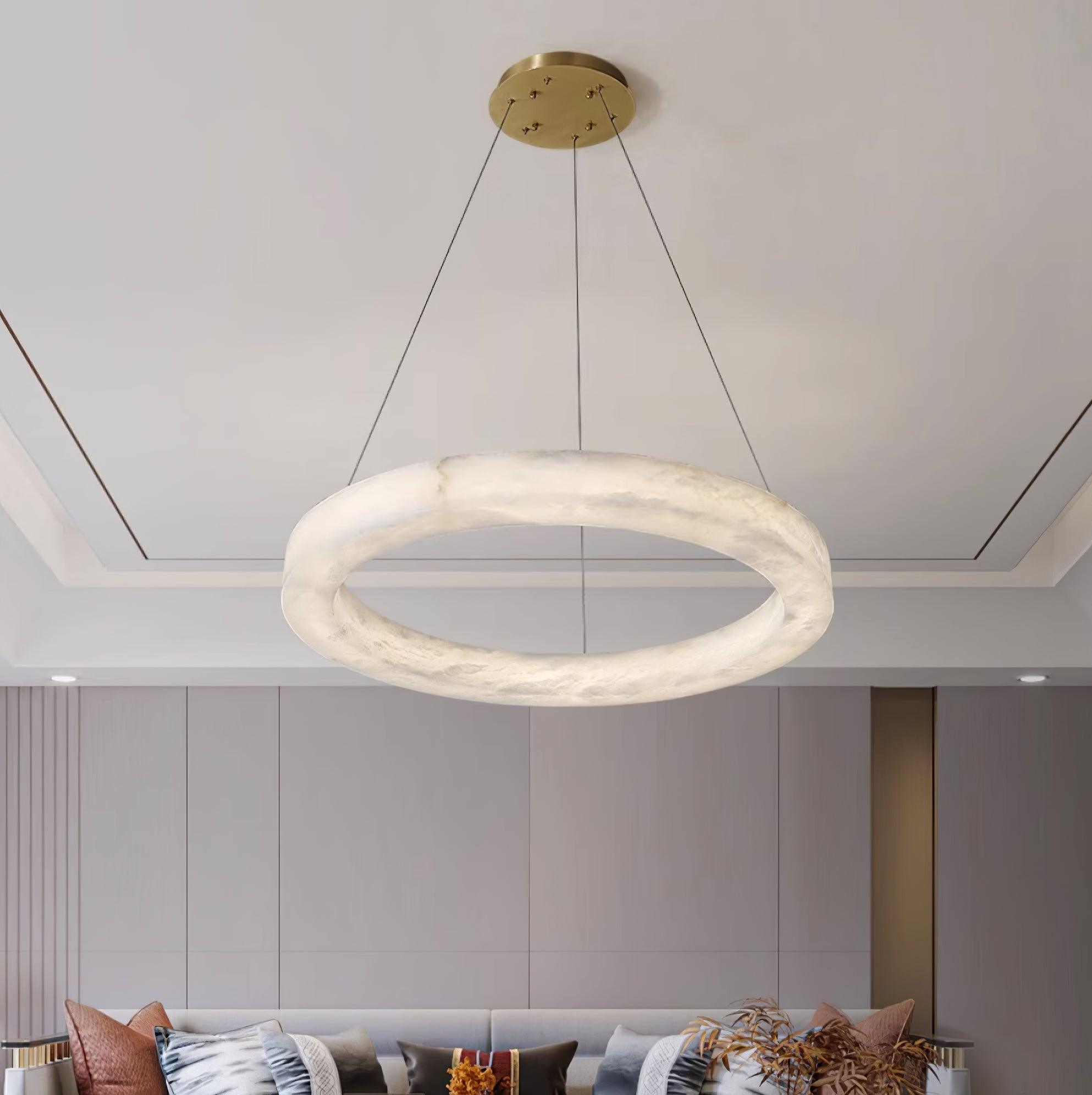 Lustre moderne Bodin en Laiton et albâtre blanc