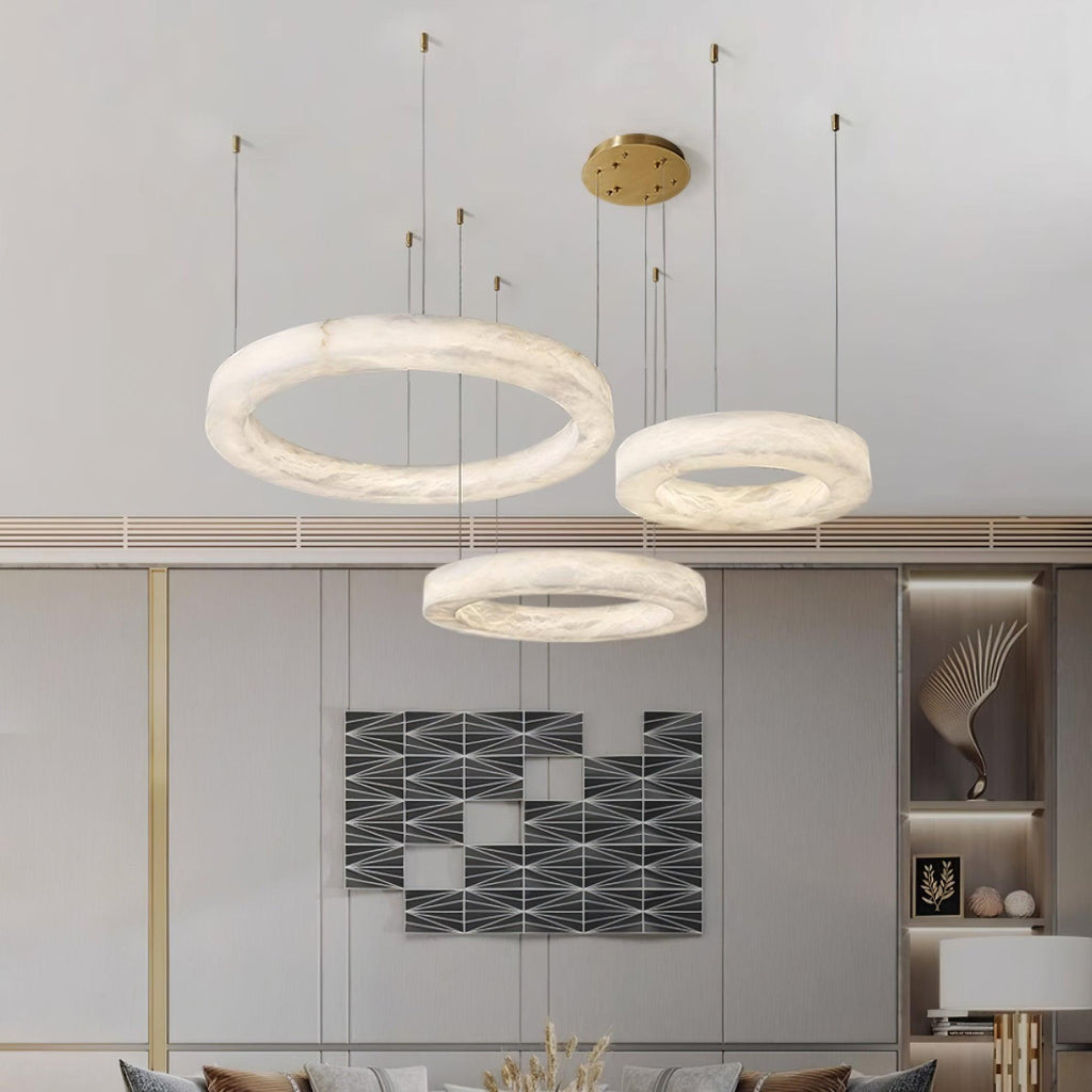 Lustre moderne Bodin en Laiton et albâtre blanc