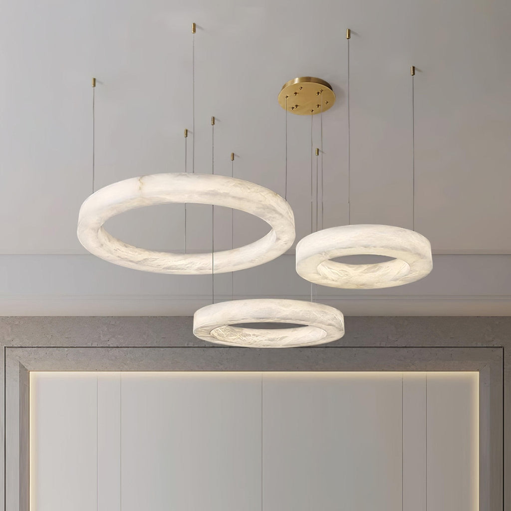 Lustre moderne Bodin en Laiton et albâtre blanc
