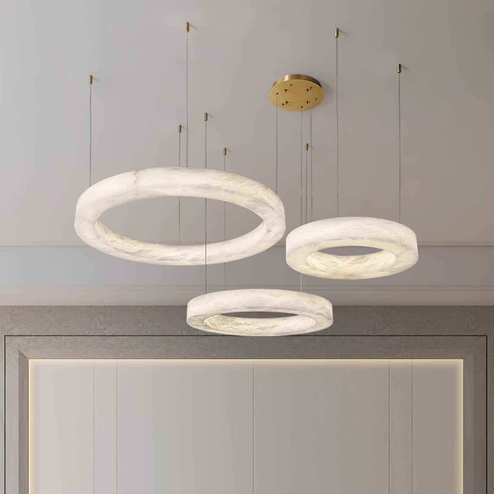 Lustre moderne Bodin en Laiton et albâtre blanc