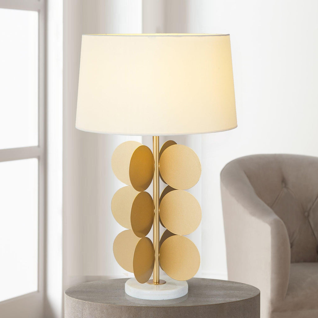 Lampe à poser moderne Larkin en Tissu, Fer, Marbre, Métal Doré