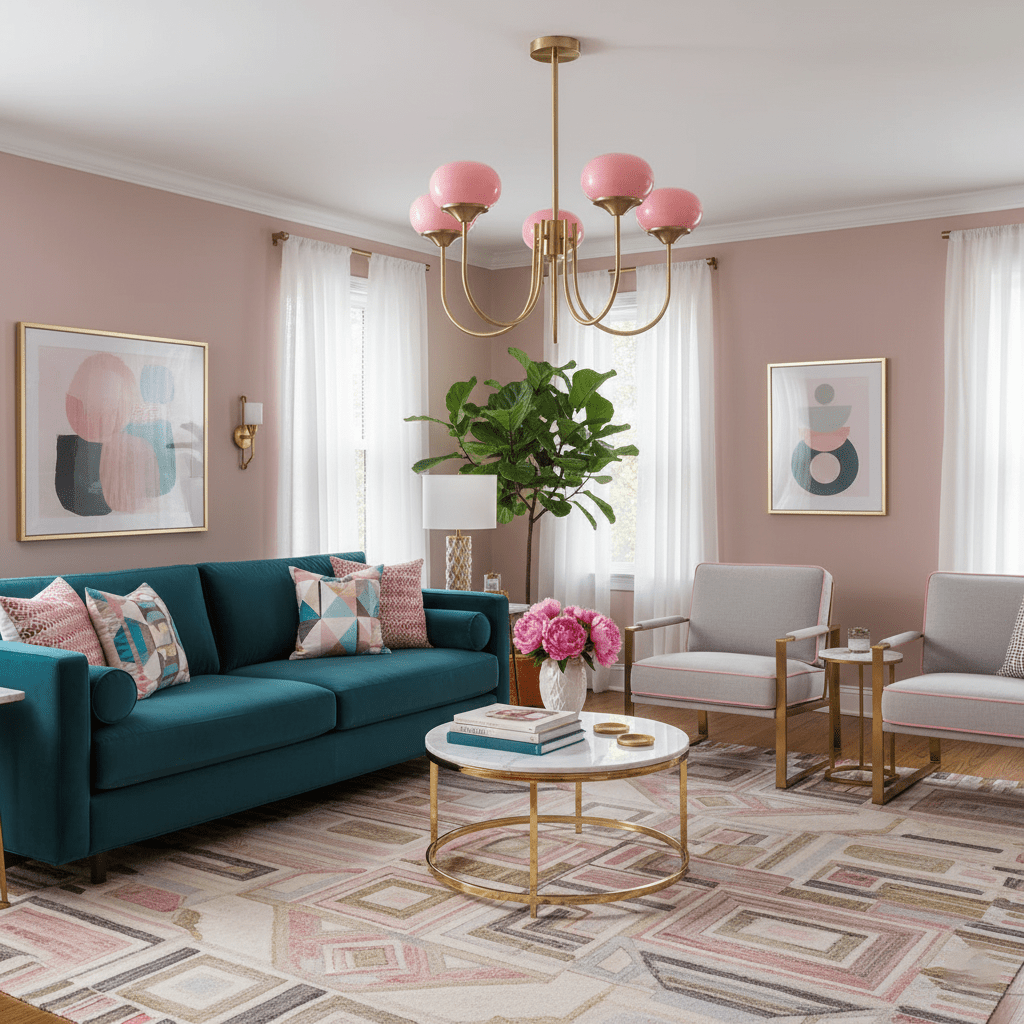 Lustre moderne Jonas en Fer, Métal, Verre Chrome et rose