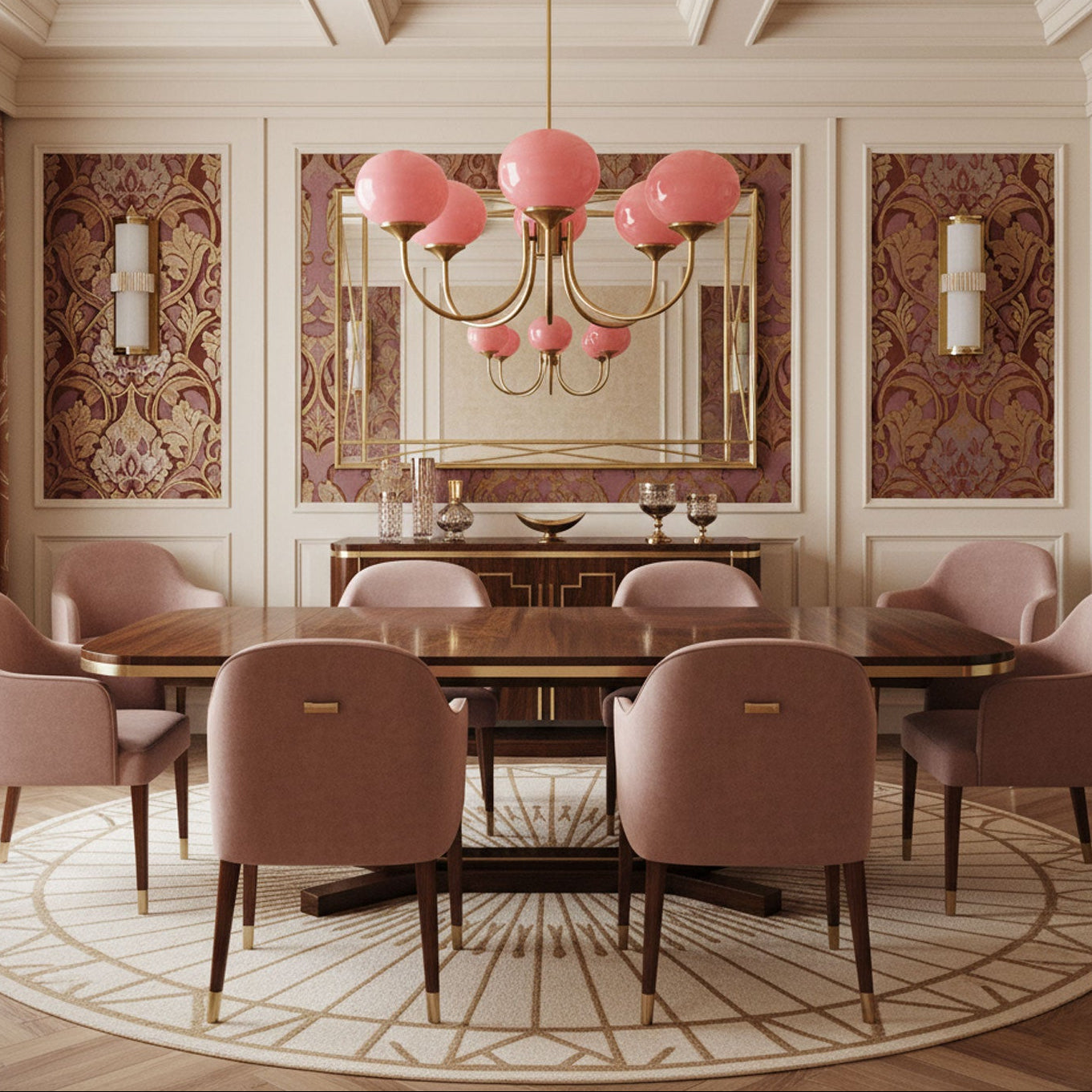 Lustre moderne Jonas en Fer, Métal, Verre Chrome et rose