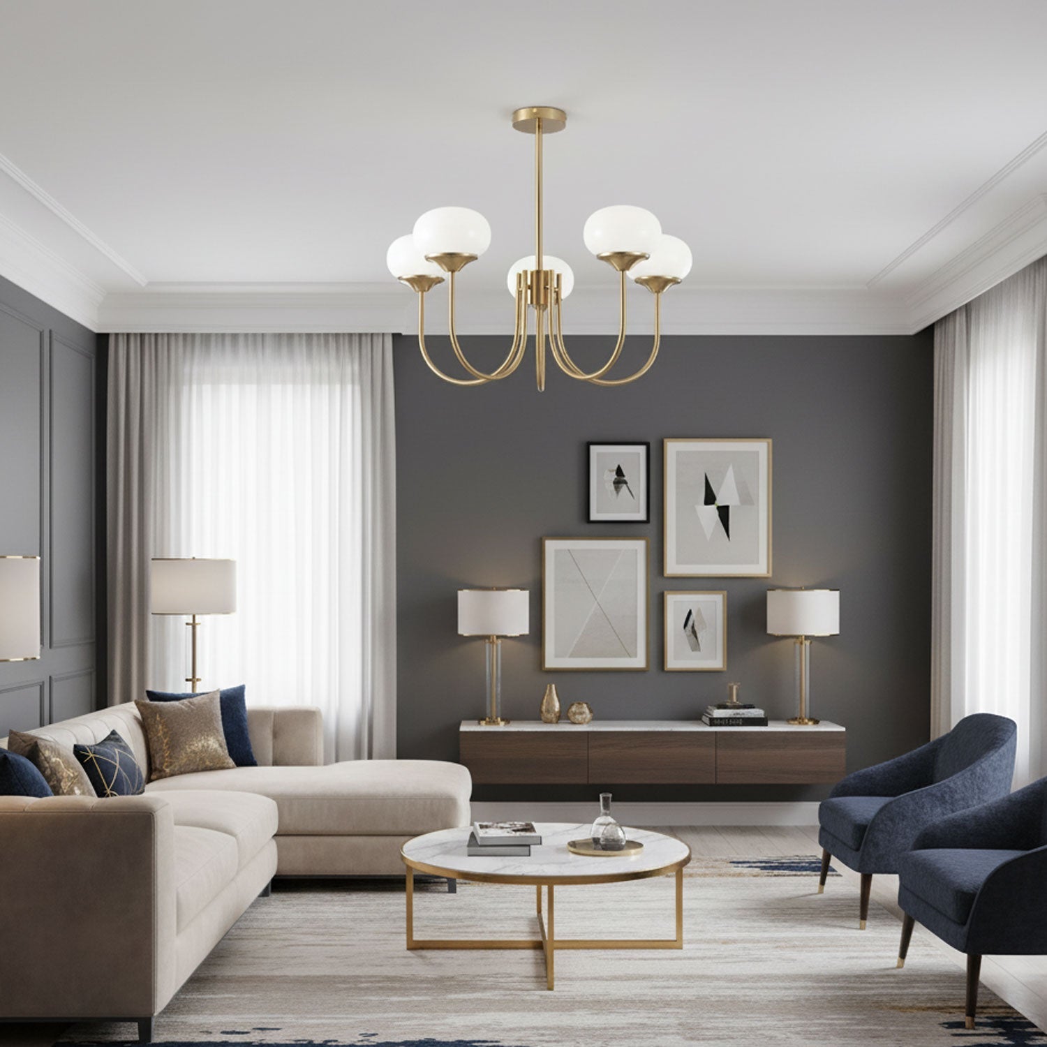 Lustre moderne Jonas en Fer, Métal, Verre Chrome et blanc