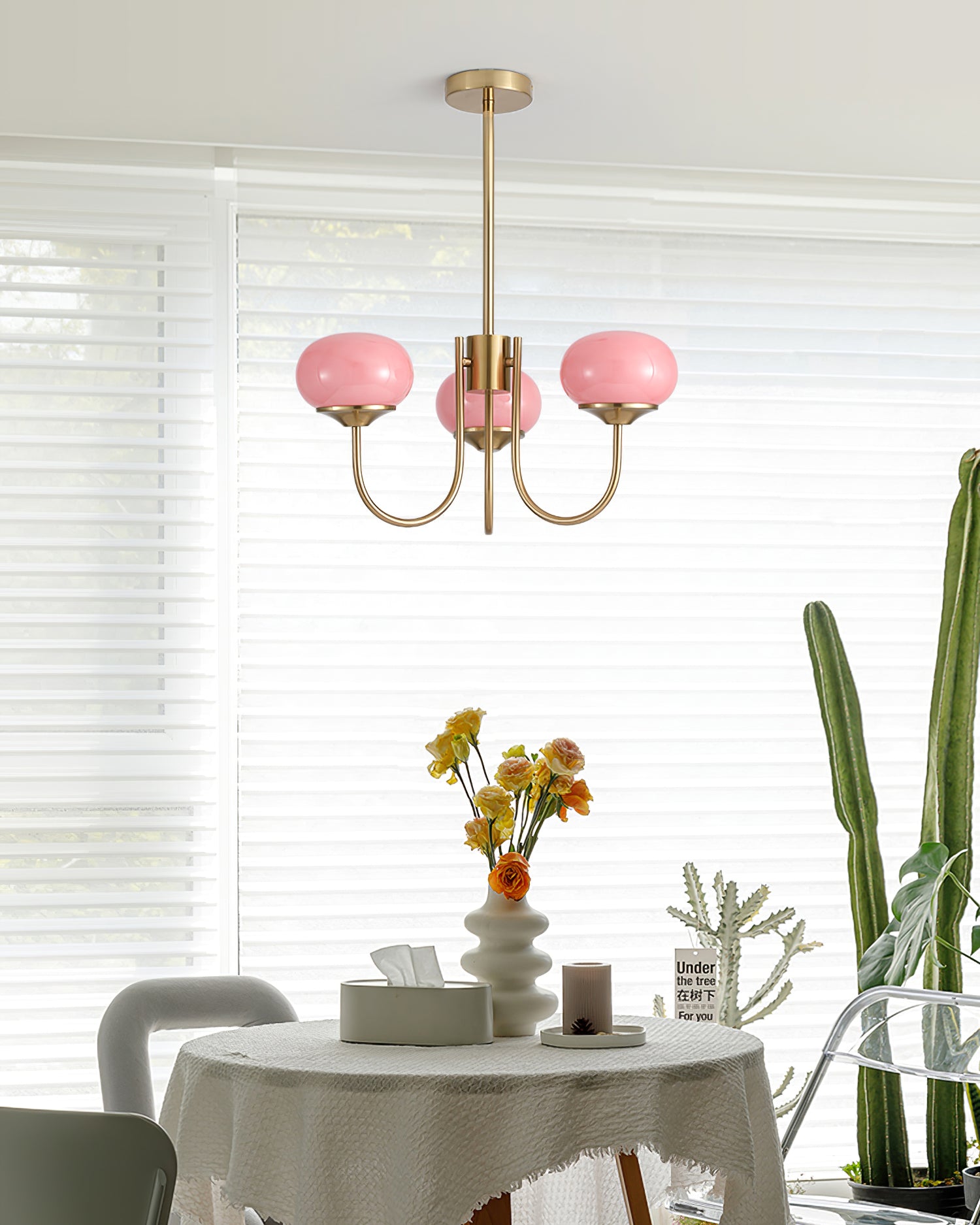 Lustre moderne Jonas en Fer, Métal, Verre Chrome et rose