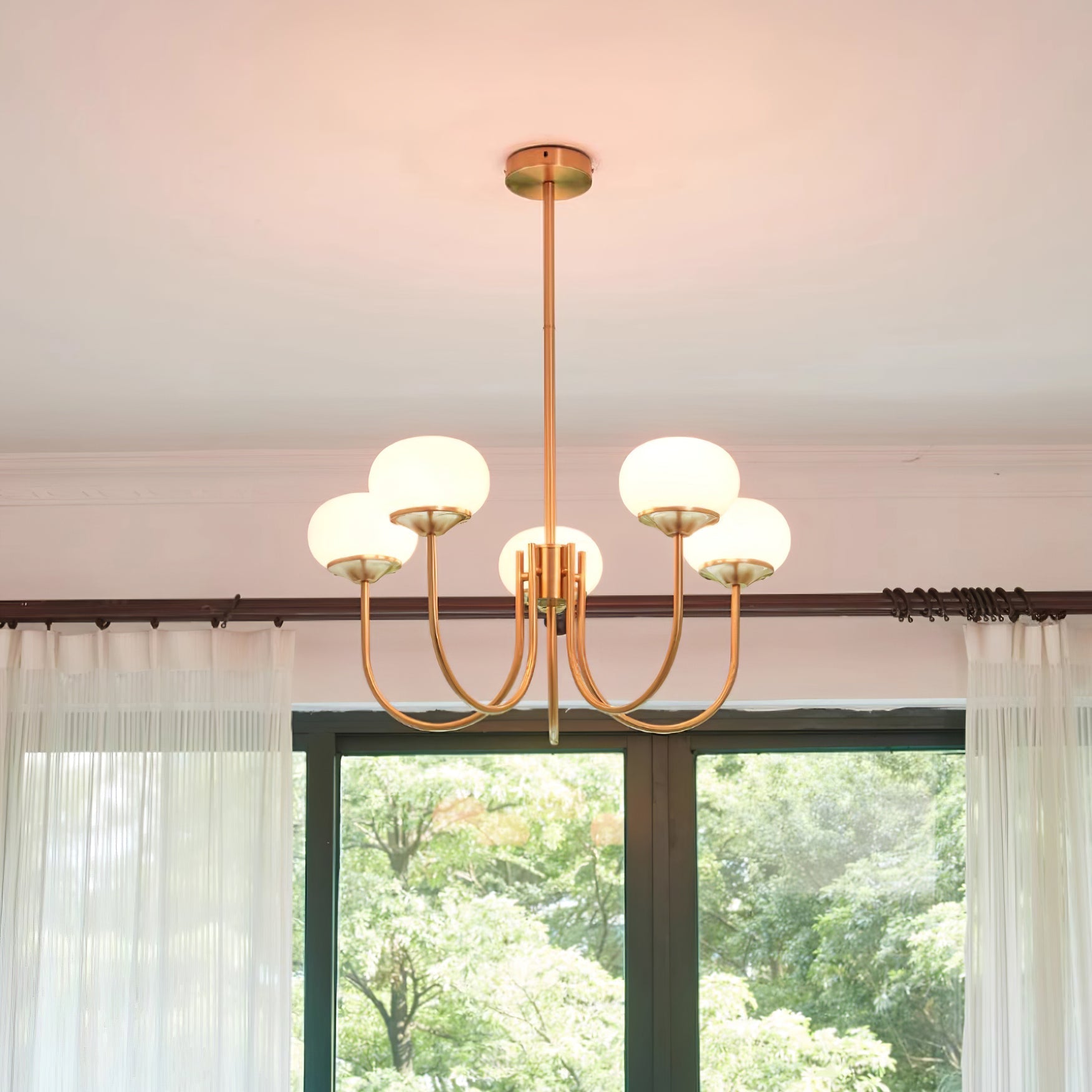 Lustre moderne Jonas en Fer, Métal, Verre Chrome et blanc