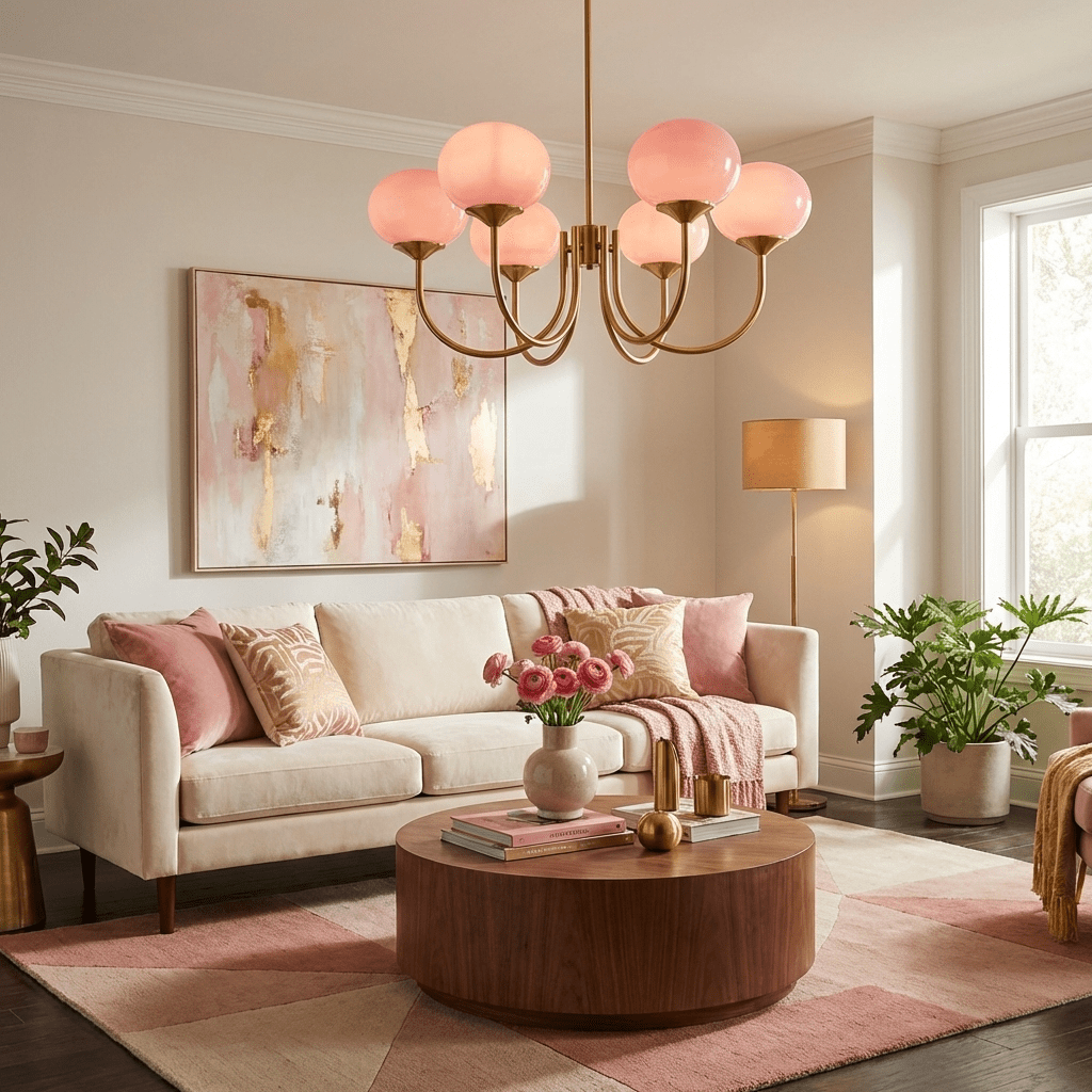 Lustre moderne Jonas en Fer, Métal, Verre Chrome et rose