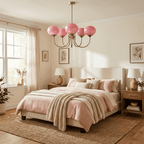 Lustre moderne Jonas en Fer, Métal, Verre Chrome et rose