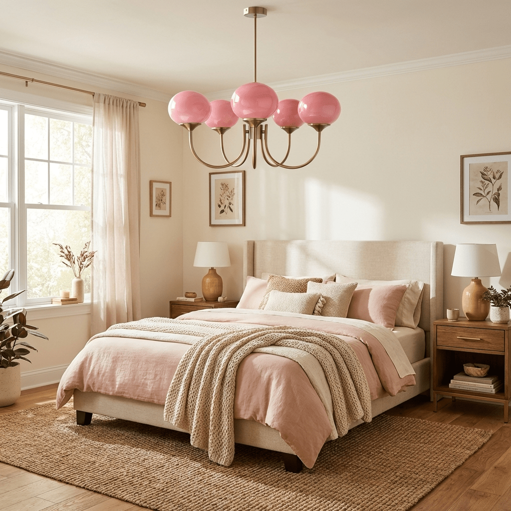 Lustre moderne Jonas en Fer, Métal, Verre Chrome et rose