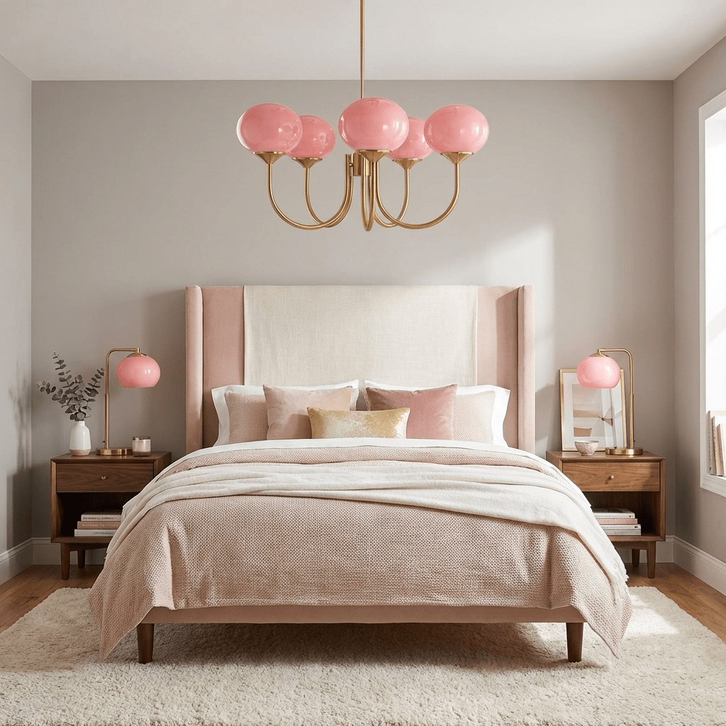 Lustre moderne Jonas en Fer, Métal, Verre Cuivre et rose