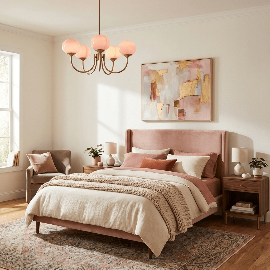 Lustre moderne Jonas en Fer, Métal, Verre Chrome et rose