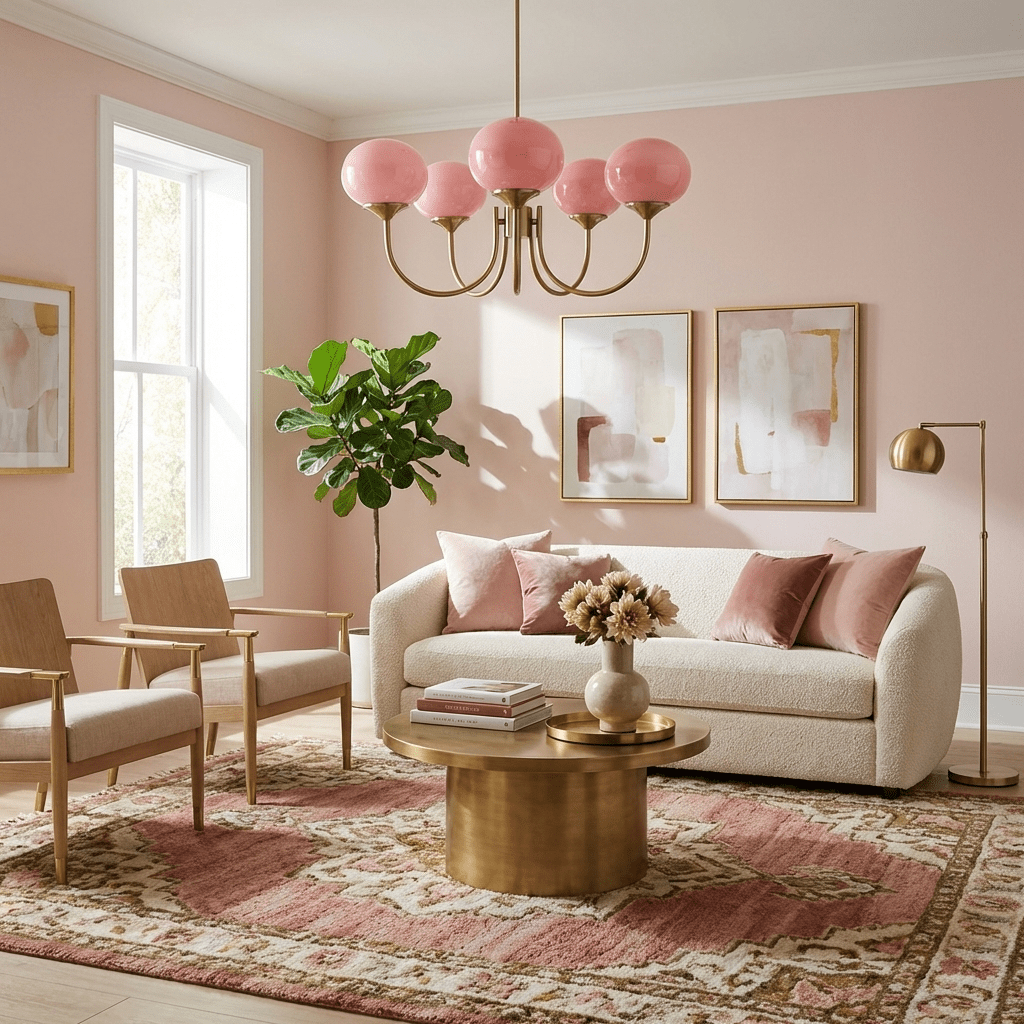 Lustre moderne Jonas en Fer, Métal, Verre Cuivre et rose