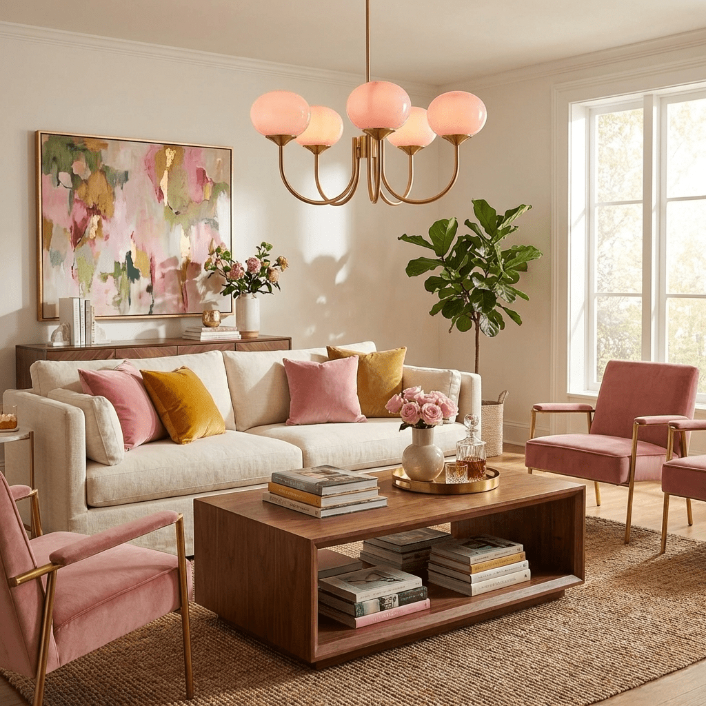 Lustre moderne Jonas en Fer, Métal, Verre Cuivre et rose