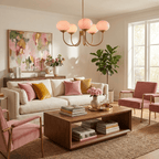 Lustre moderne Jonas en Fer, Métal, Verre Cuivre et rose