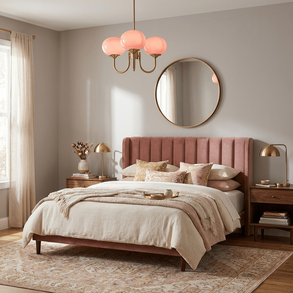 Lustre moderne Jonas en Fer, Métal, Verre Chrome et rose