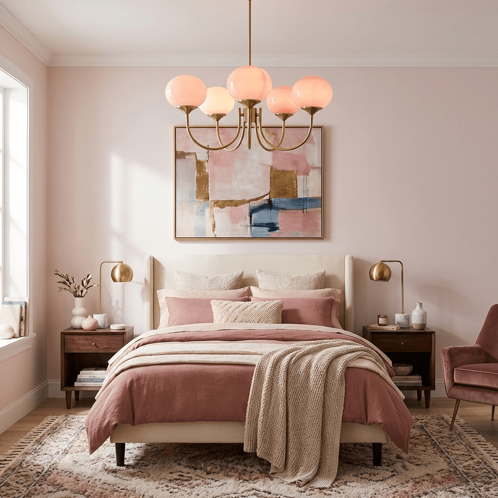 Lustre moderne Jonas en Fer, Métal, Verre Cuivre et rose