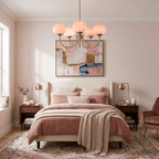 Lustre moderne Jonas en Fer, Métal, Verre Cuivre et rose