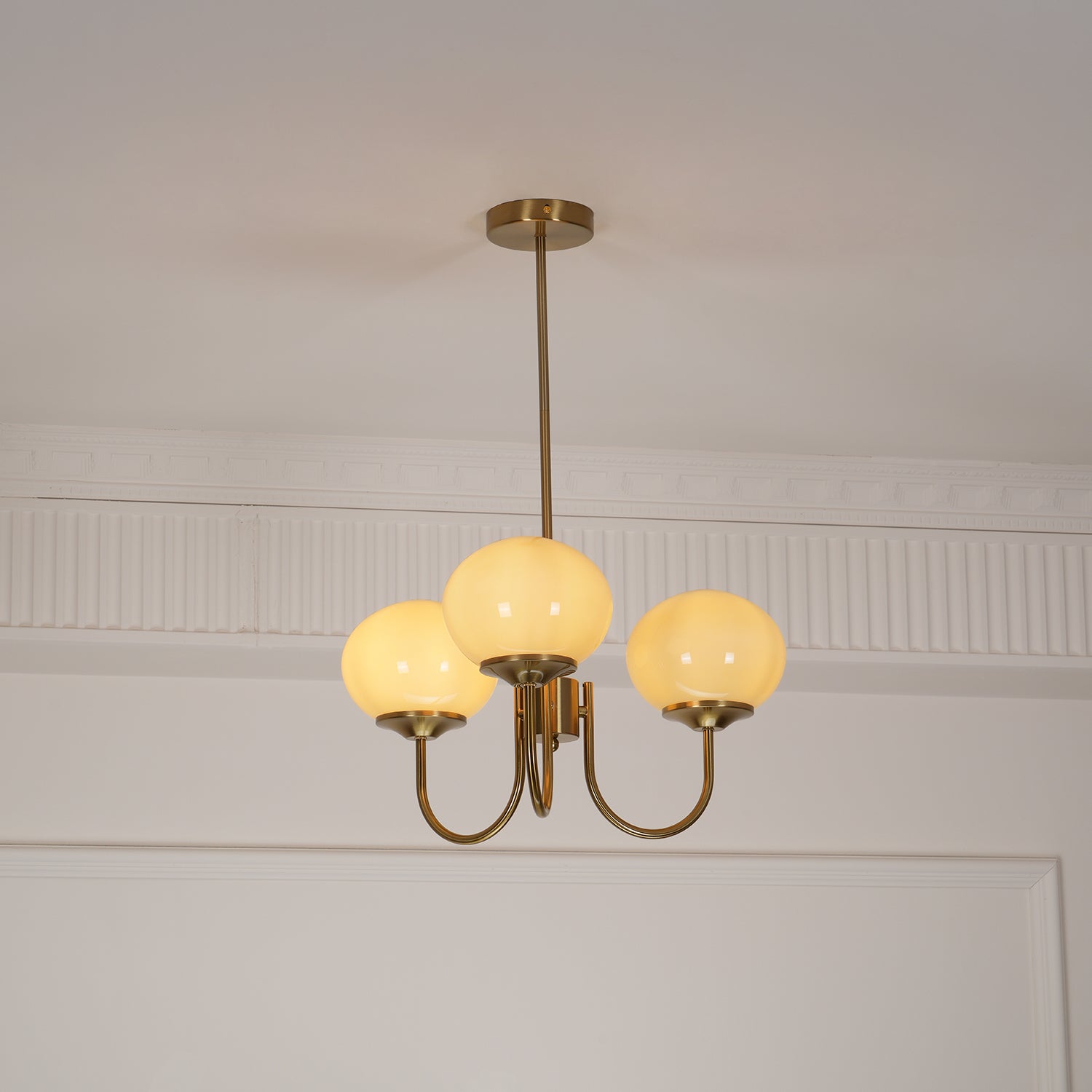 Lustre moderne Jonas en Fer, Métal, Verre Cuivre et blanc